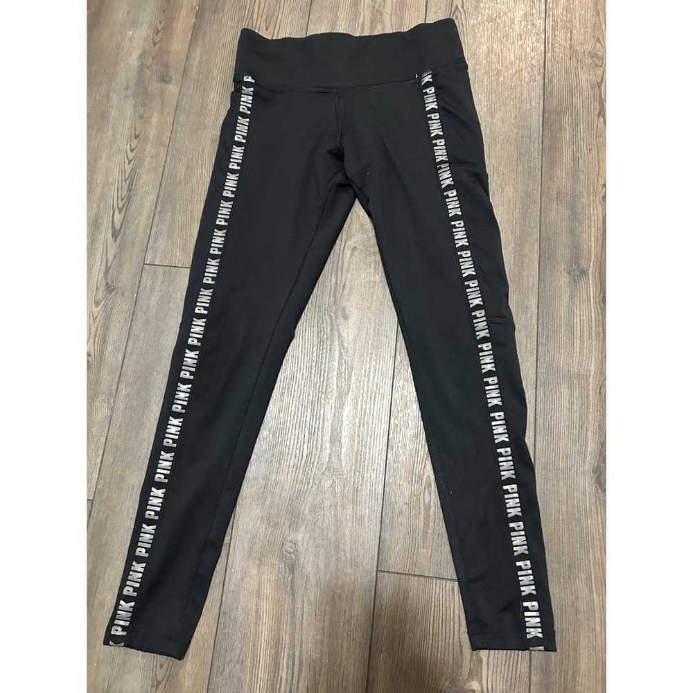PINK Victoria's Secret Black Leggings with White Logo